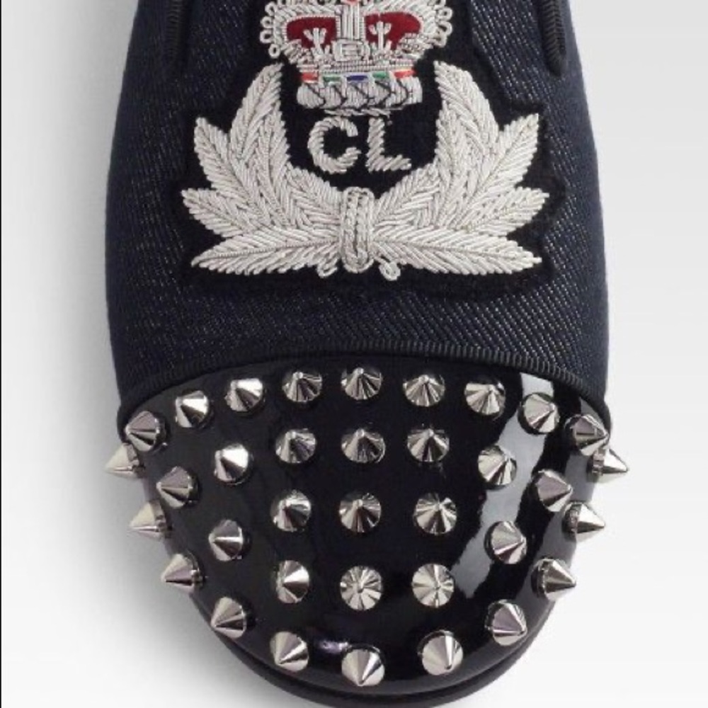 Christian Louboutin Black and Silver Embellished Flats - Picture 1 of 8